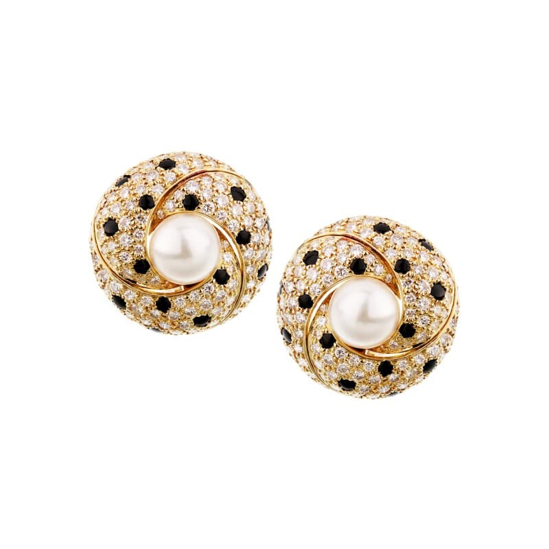 Cartier Gold, Cultured Pearl, Diamond and Onyx Panthère Earclips
