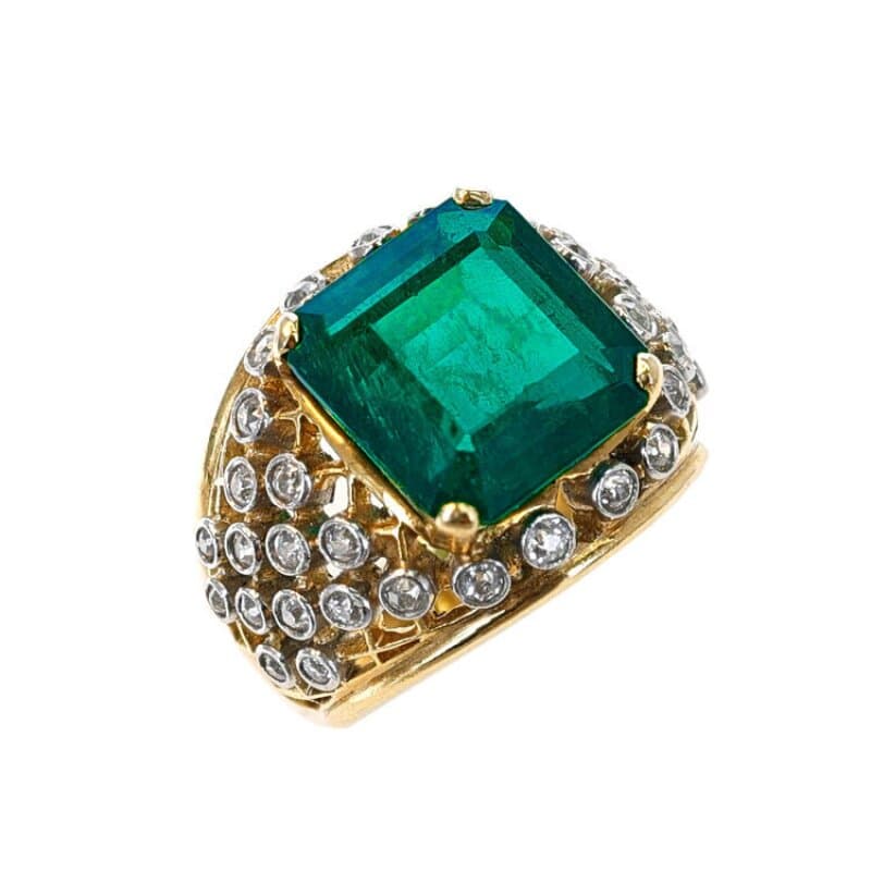Cartier Vintage Gold, 6.11ct Colombian Emerald and Diamond Ring