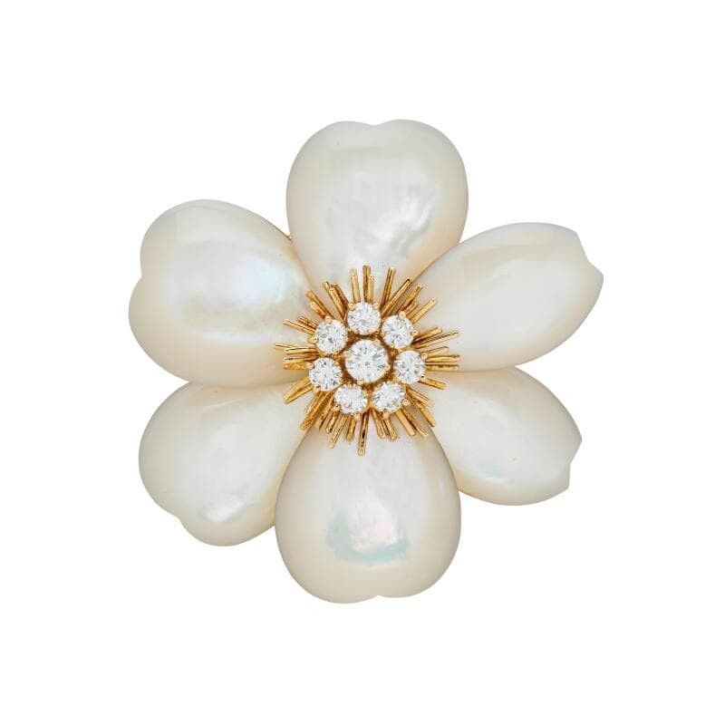 Van Cleef & Arpels Gold, Mother of Pearl and Diamond Rose de Noël Large Brooch
