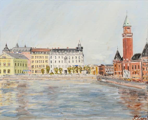 OIDENTIFIERAD KONSTNÄR. Helsingborg motif, oil on canvas, signed R. Cson.