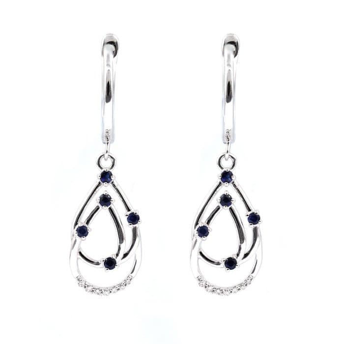 Earrings - 14 kt. White gold - 0.33ct. tw. Sapphire - Diamond