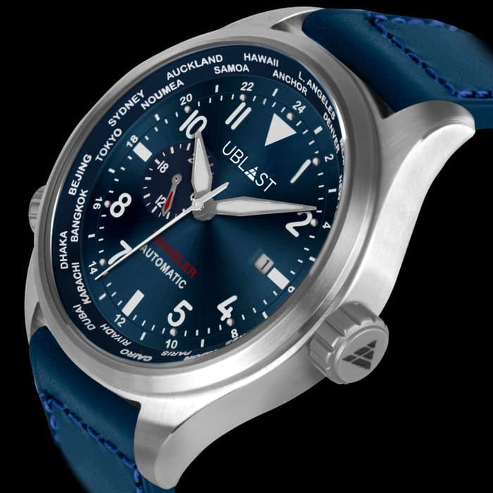 Ublast - Traveler Automatic World Time - REF.UBTR47BU - Genuine Leather Straps - Men - New