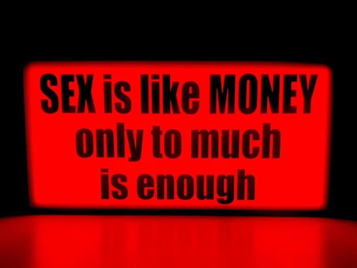 Lighted sign - Amsterdam Red-lights "SEX Is like MONEY, only to much is enough" - Steel, Plexiglass
