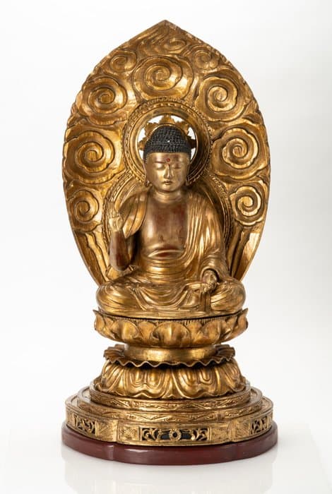 An important and excellent lacquered-wood seated Figure of Amida Buddha on a lotus pedestal - Sculpture Gold, Wood - Japan - Edo Period (1600-1868)