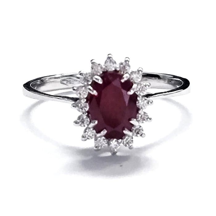 Ring - 18 kt. White gold - 1.36ct. tw. Ruby - Diamond