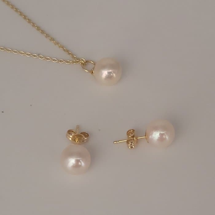 2 piece jewellery set - 18 kt. Yellow gold Pearl - Japanese Akoya Pearls
