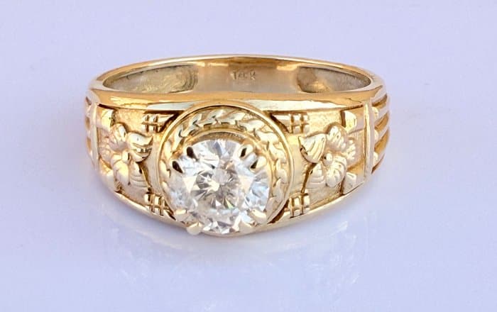 Statement ring - 14 kt. Yellow gold - 1.06ct. tw. Diamond (Natural) - Unisex Diamond Gold Ring