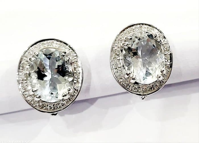 Earrings - 18 kt. White gold - 13.76ct. tw. Diamond (Natural) - Aquamarine
