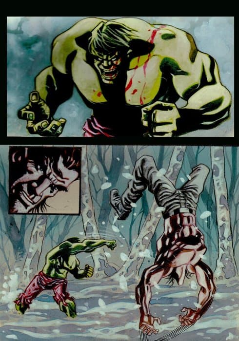 Caracuzzo, Giancarlo - 1 Original colour page - Hulk, Wolverine - Hulk vs Wolverine, illustrazione originale a tempera - 2011