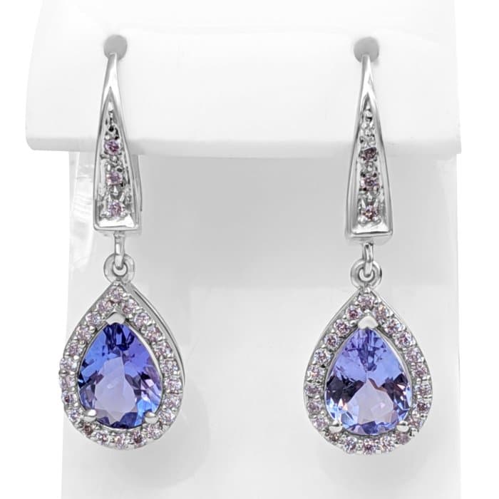 Earrings - 14 kt. White gold - 2.31ct. tw. Tanzanite - Diamond - Pink - GCI