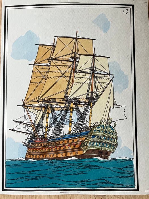 Hergé - Chromo 13 - Voir et Savoir - La Marine - 1 Print with original coloring/1963