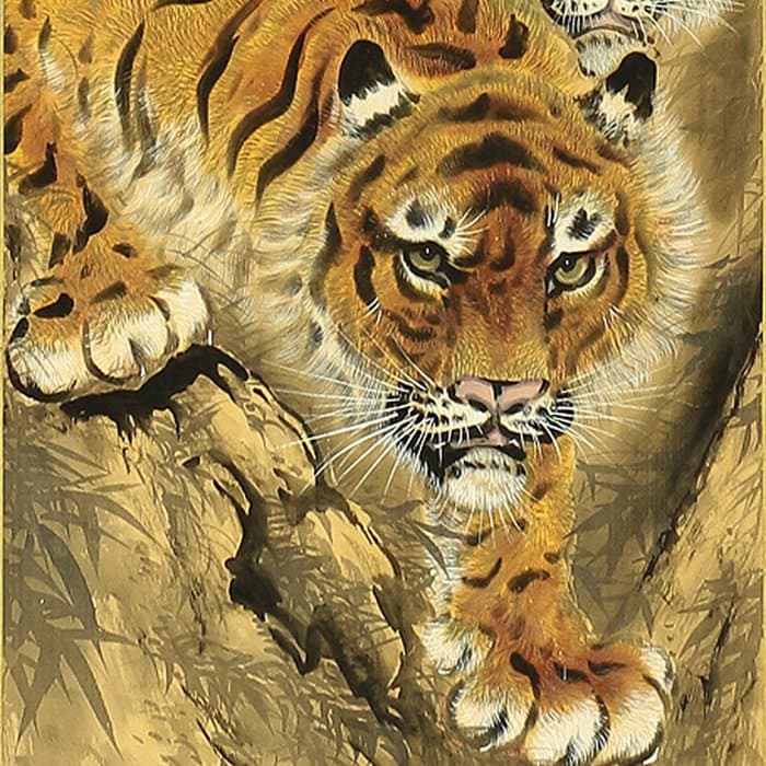 Two Tigers Descending Cliff - with seal 'Suikei' 翠溪 - Japan (No Reserve Price)
