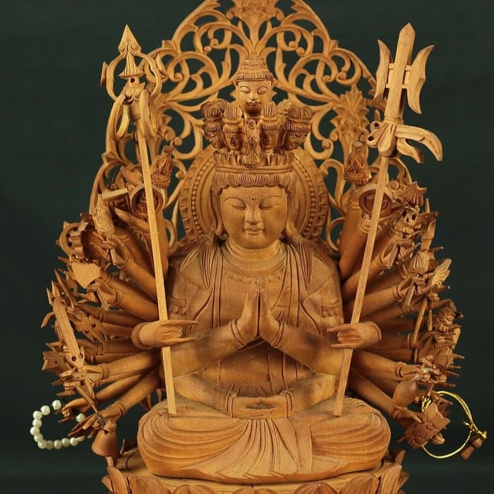 Senju Kannon 千手観音 (Thousand Armed Avalokiteshwara) Wood Carving Statue Sculpture - Statue Wood - Japan (No Reserve Price)