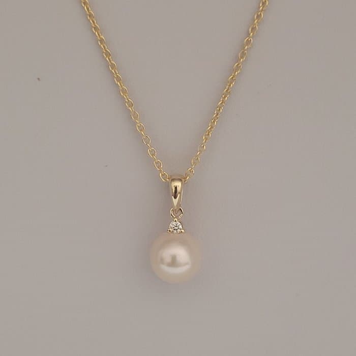 Necklace - 18 kt. Yellow gold - Diamond - Akoya 8-8.5mm
