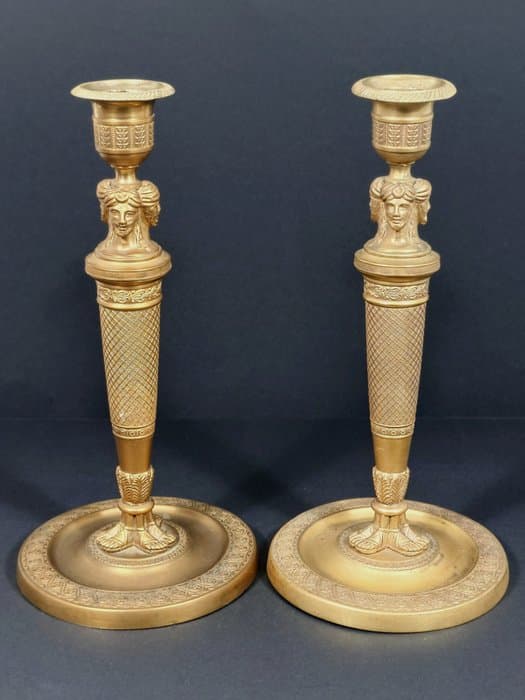 Candleholder (2) - Gilt bronze - 'Return from Egypt'