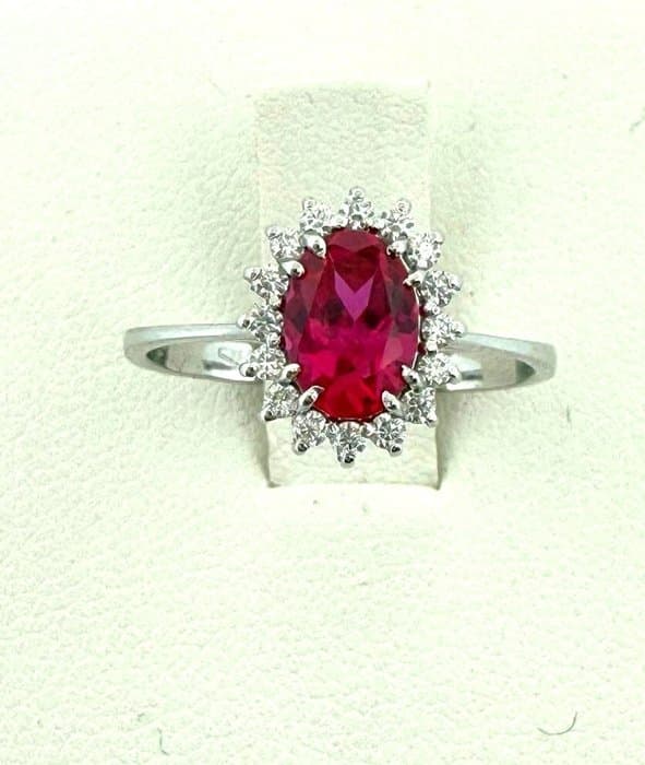 Ring - 18 kt. White gold - 1.20ct. tw. Ruby - Diamond