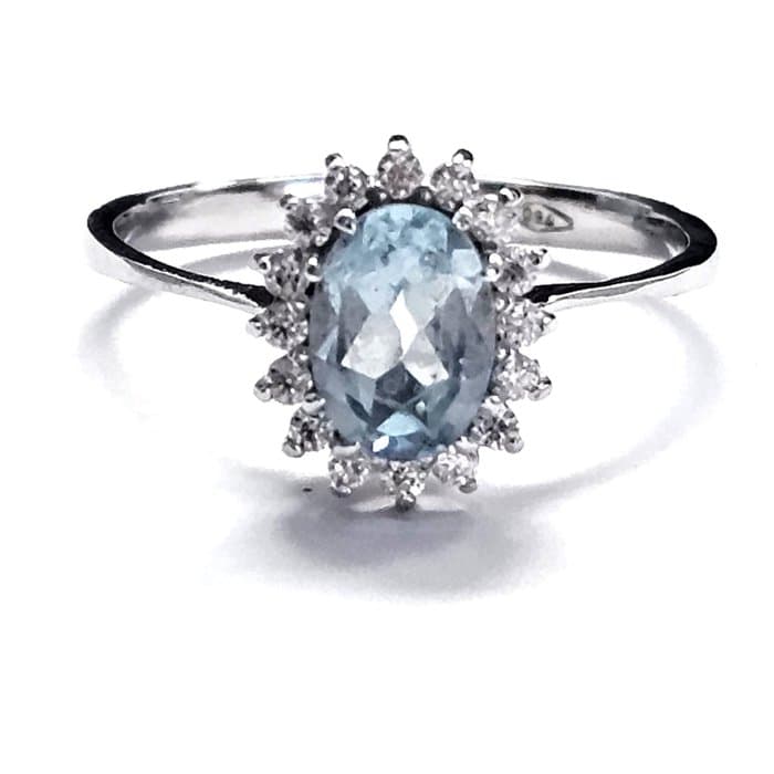 Ring - 18 kt. White gold - 1.36ct. tw. Aquamarine - Diamond