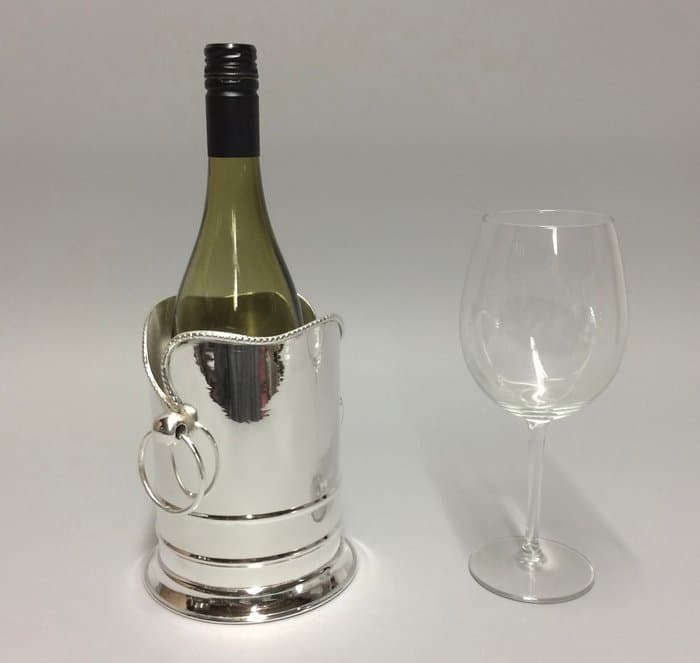 Refroidisseur à vin - Support argenté pour bouteille de vin ou de champagne avec décor perlé.