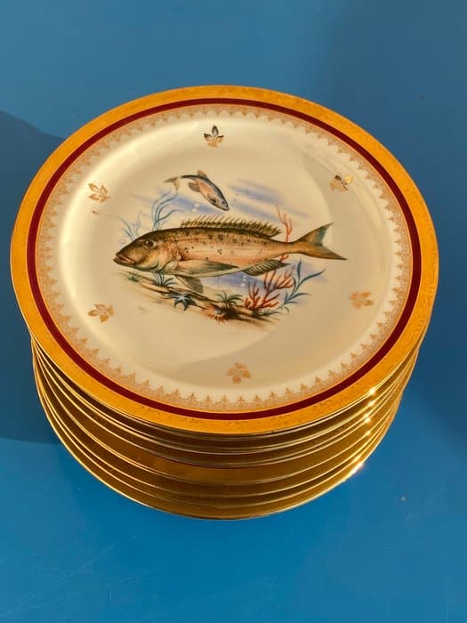 Bernardaud - LIMOGES ( NO RESERVE PRICE!) - Bernardaud & Cie - Service de table pour 12 (12) - Service crustacés / poisson - Porcelaine, Céramique - Raro, poissons + or