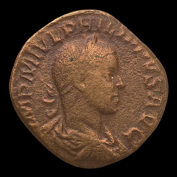 Roman Empire. Philip II (AD 247-249). Sestertius Rome - Emperors seated left on curule chair (No reserve price)