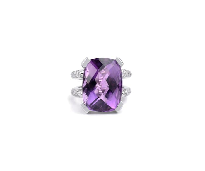 Statement ring - 18 kt. White gold - 19.57ct. tw. Quartz - Diamond - Engagement Ring