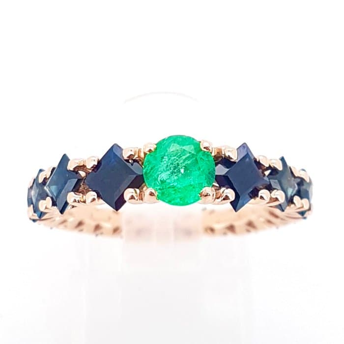 Ring - 14 kt. Rose gold Emerald - Sapphire - Sme 0.60 ct Sapphire 2.76 ct