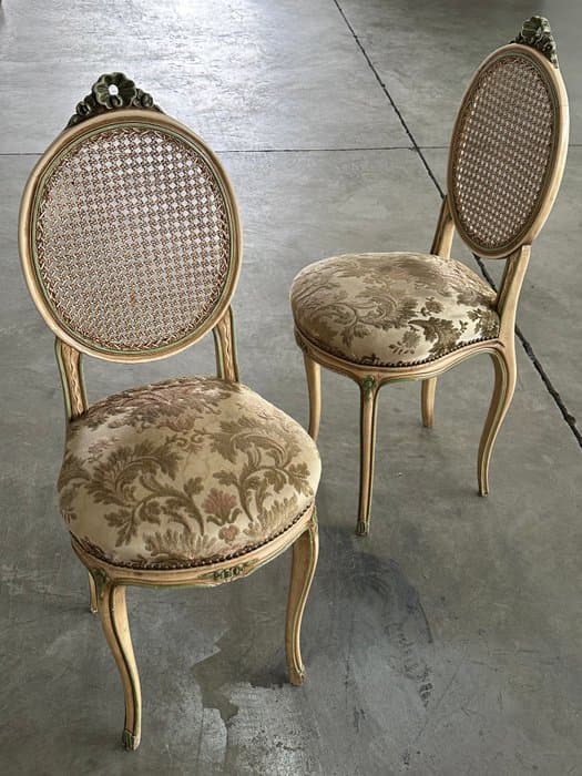 Chair (2) - Cotton damask, Wood, Vienna straw - Antique Chairs