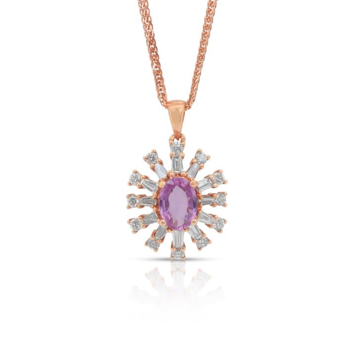 Necklace with pendant - 18 kt. Rose gold - 1.59ct. tw. Sapphire - Diamond - Stunning Necklace