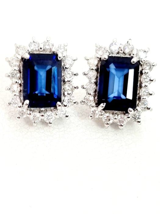Earrings - 18 kt. White gold Sapphire - Diamond