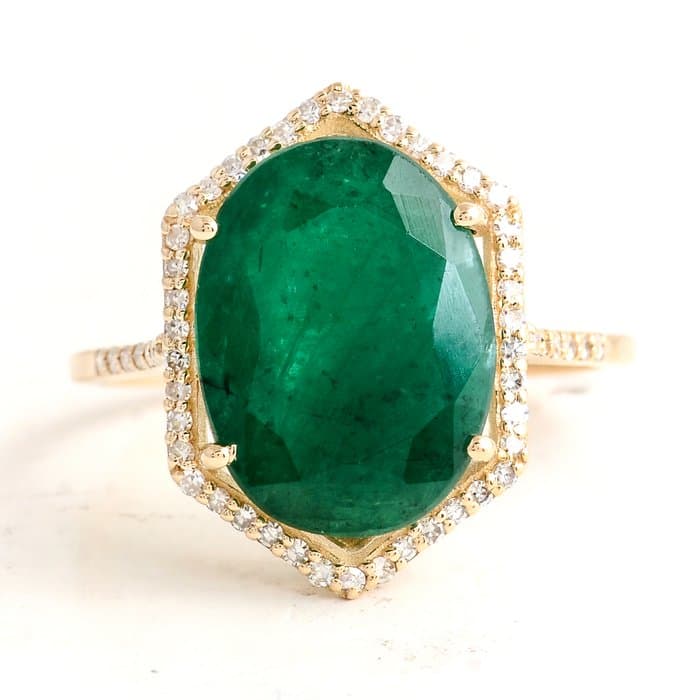 Ring - 14 kt. Yellow gold - 5.19ct. tw. Emerald - Diamond