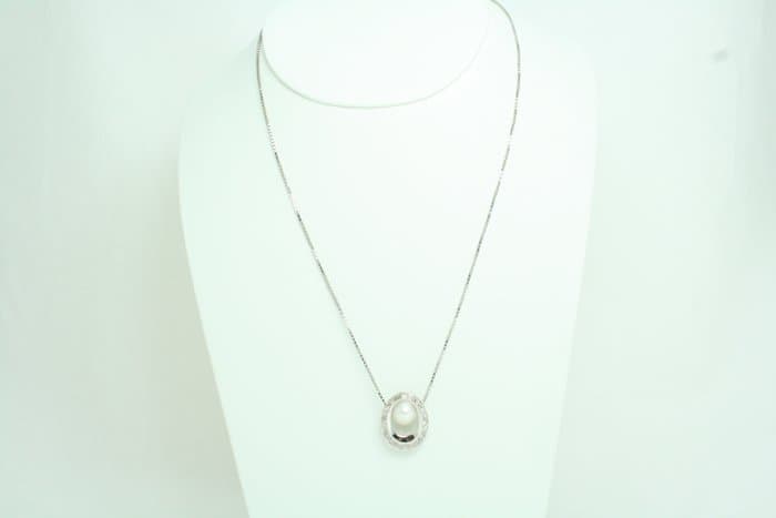 Necklace - 18 kt. White gold Pearl - Diamond - Necklace with Pearl