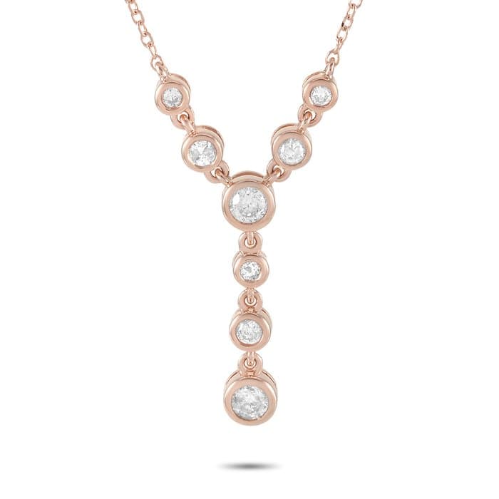 Necklace - 14 kt. Yellow gold, EXCLUSIVE 14K Rose Gold 0.25 ct Diamond Pendant Necklace - 0.25ct. tw. Diamond (Natural)