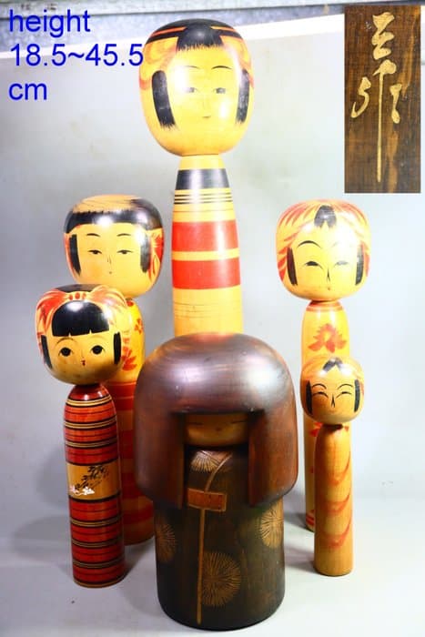 Wood - (6) LargeSosaku Kokeshi Doll 関口 三作 / Sekiguchi Sansaku - Shōwa period (1926-1989) (No Reserve Price)