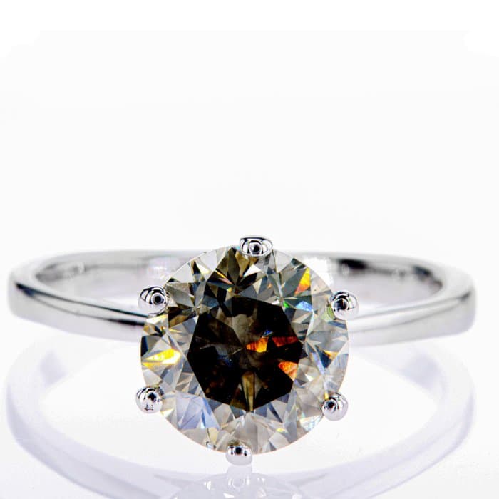 Engagement ring - 14 kt. White gold - 3.10ct. tw. Diamond (Natural coloured)