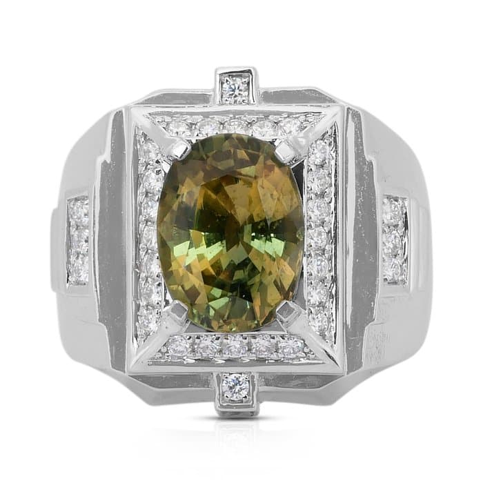 Ring - 14 kt. White gold - 5.60ct. tw. Sapphire - Diamond - Captivating Ring