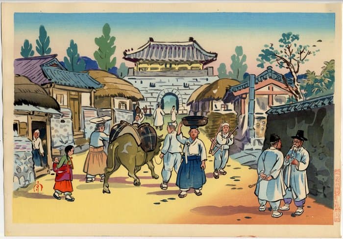 Korean Market - Paper - Hiyoshi Mamoru (1885-?) - Japan - Shōwa period (1926-1989)