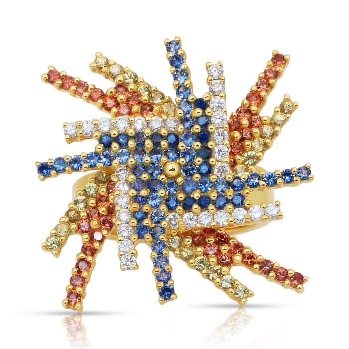 Ring - 18 kt. Yellow gold - 3.15ct. tw. Sapphire - Diamond - One of a kind Ring
