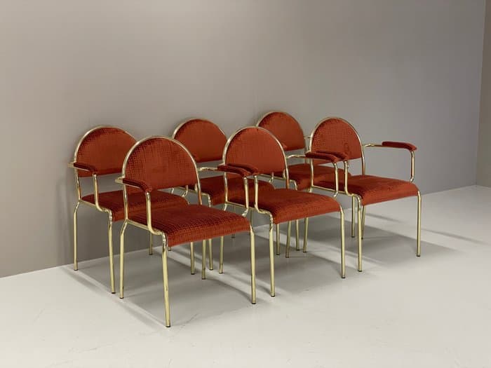Dining room chair - Metal, Fabric - Set of six 80s chairs