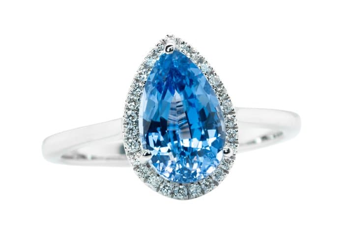 Ring - 14 kt. White gold, Blue (Ceylon) - 2.84ct. tw. Sapphire - Diamond - 0.10ct - SI