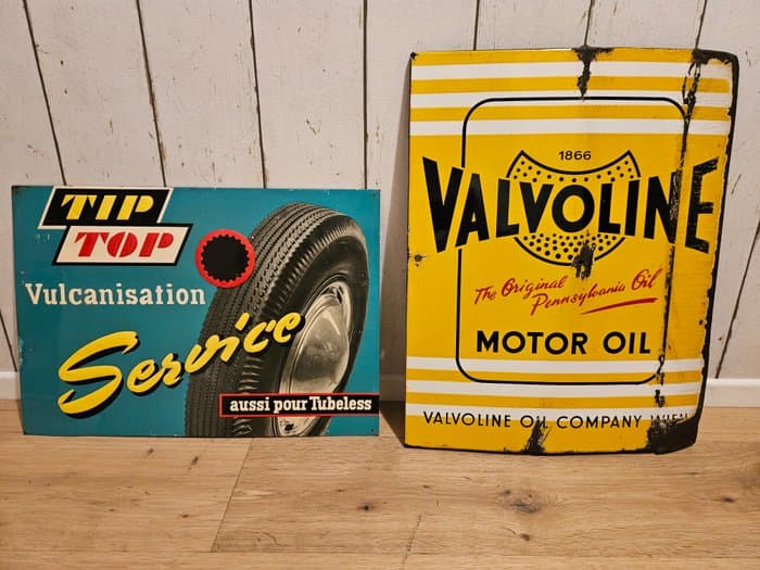 !!! Valvoline Motor Oil & Tip Top Reifen Email- und Blechschild aus den 1940er/1950er!!!!! - Enamel sign (2) - Enamel